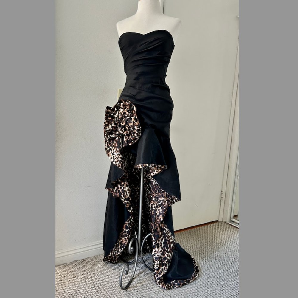 Fishtail Maxi evening dress strapless Ruffle Slit High-Low